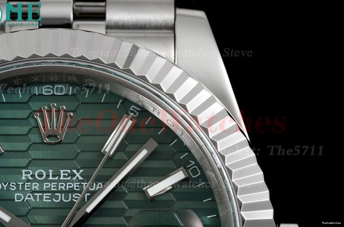 126334 GMF 41mm SS VR3235 Textured Green SS Datejust Dial 0214